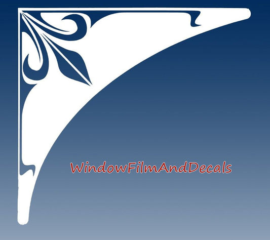 Image displaying the Decorative Corner on the upper left corner with a beautiful blue background so that the white and clear detail of the decal can be seen.