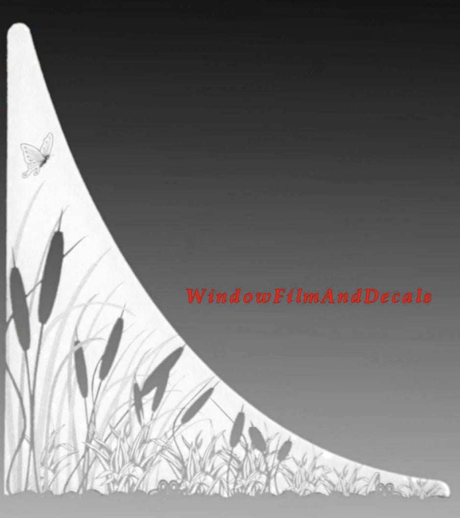 Cattails Etched Glass Static Cling Window Decal Corners