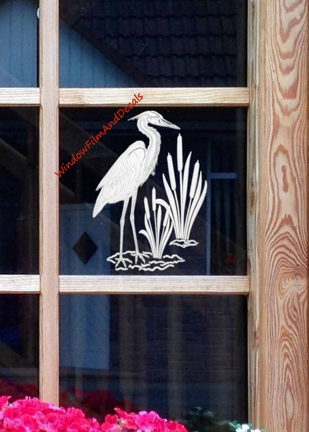 Egret & Cattails Left Oval Static Cling Window Decal - (Rev) Clear w/White Design