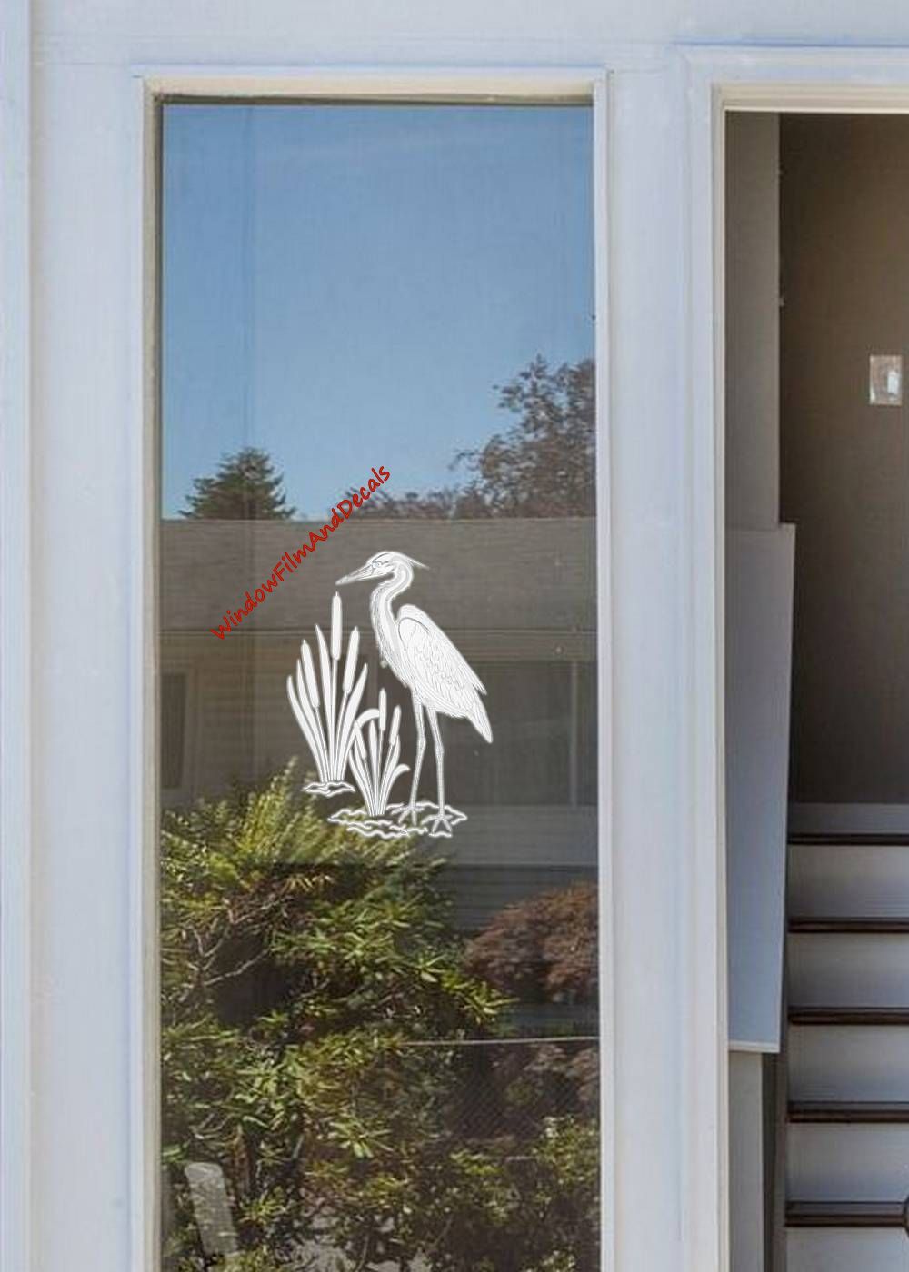 Egret & Cattails Left Oval Static Cling Window Decal - (Rev) Clear w/White Design