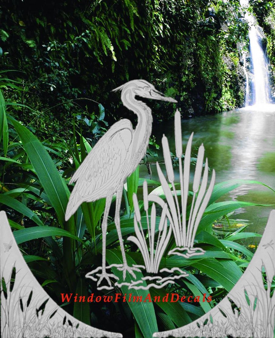 Cattail Static Cling Corners with Egret Reversed Oval Decal