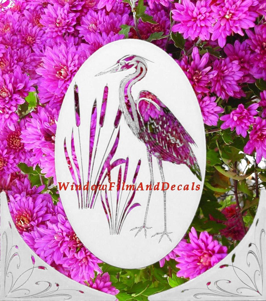 decorative etched glass look window decals egret