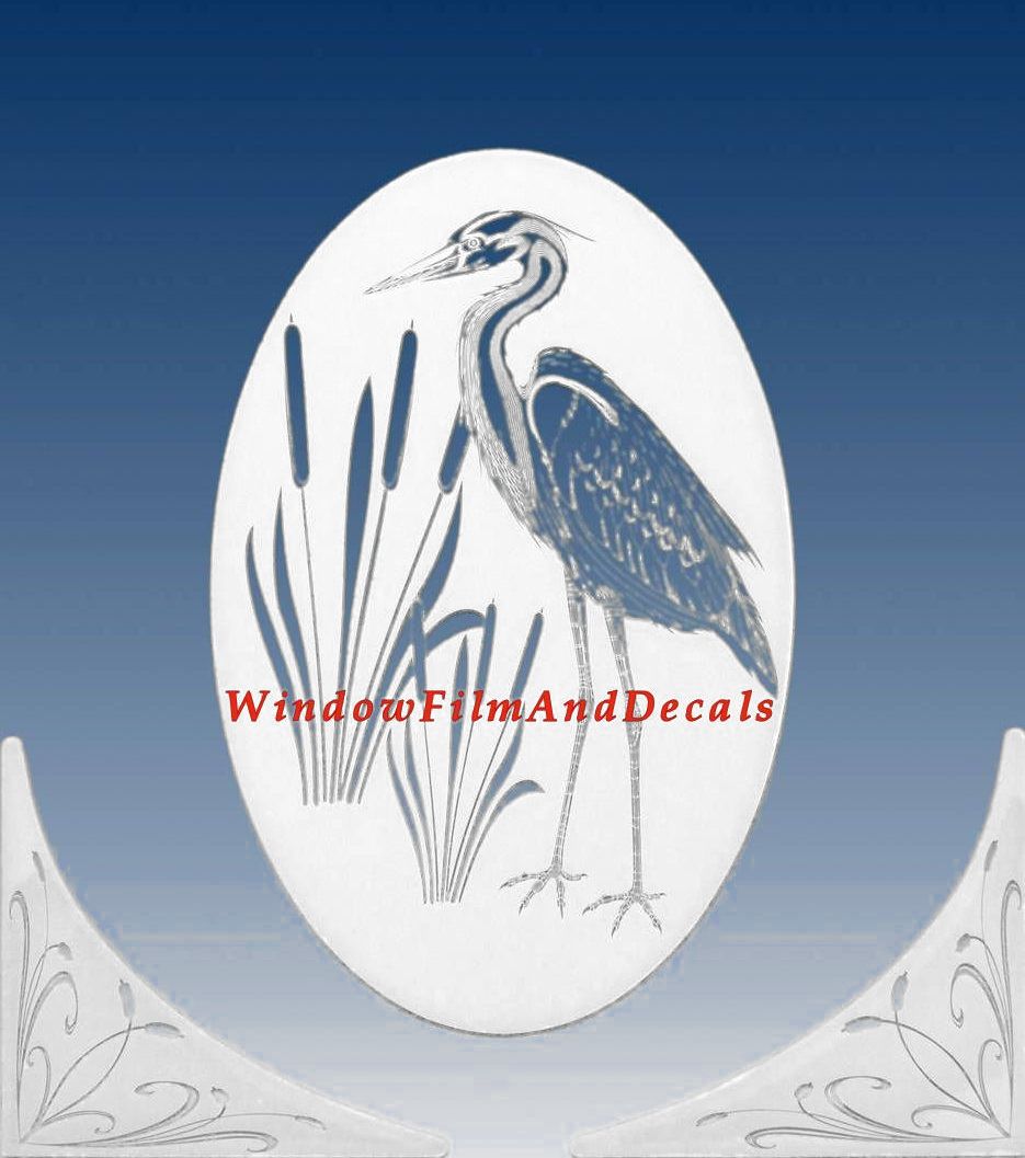 Decorative vinyl corners with egret and cattails oval window decal