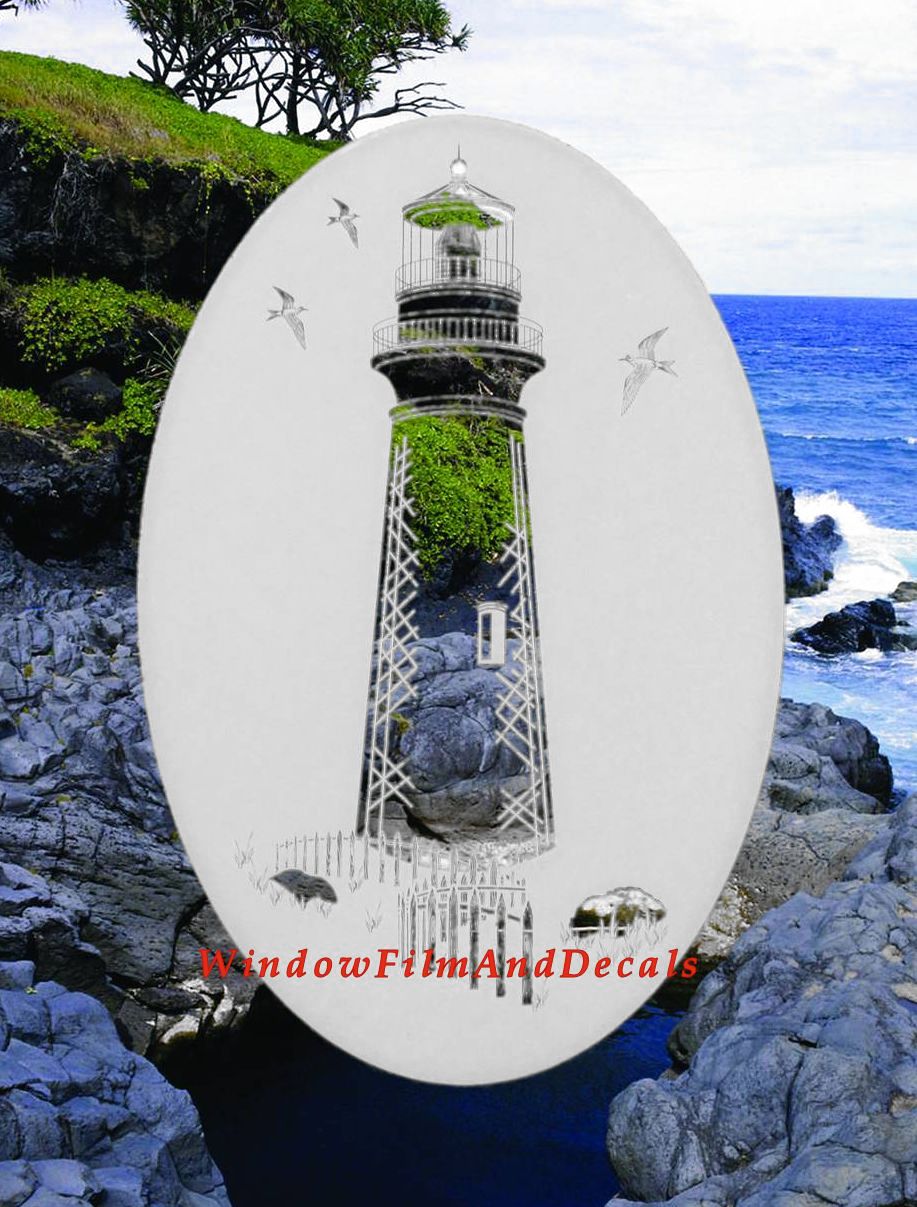 Lighthouse Oval Static Cling Window Decal - White w/Clear Design