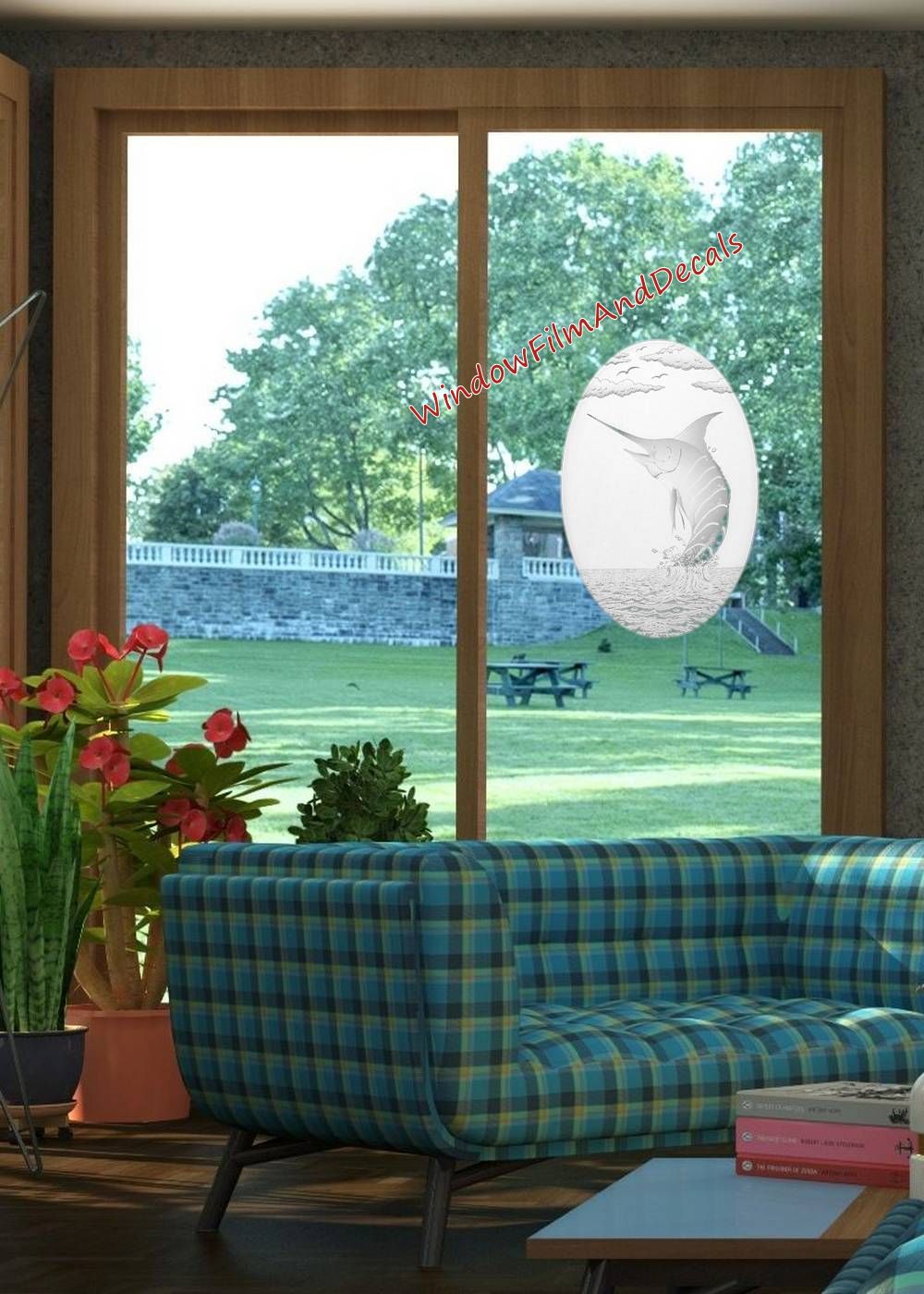 Marlin Oval Static Cling Window Decal - White w/Clear Design