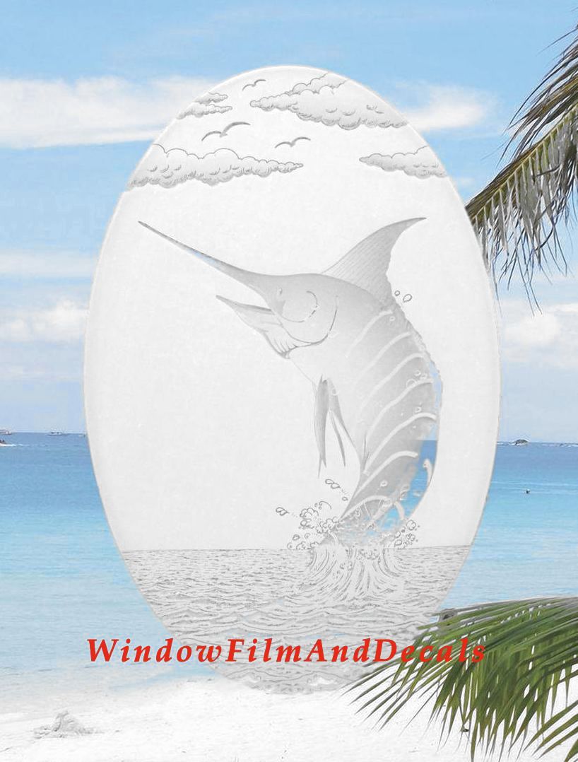 Marlin Oval Static Cling Window Decal - White w/Clear Design