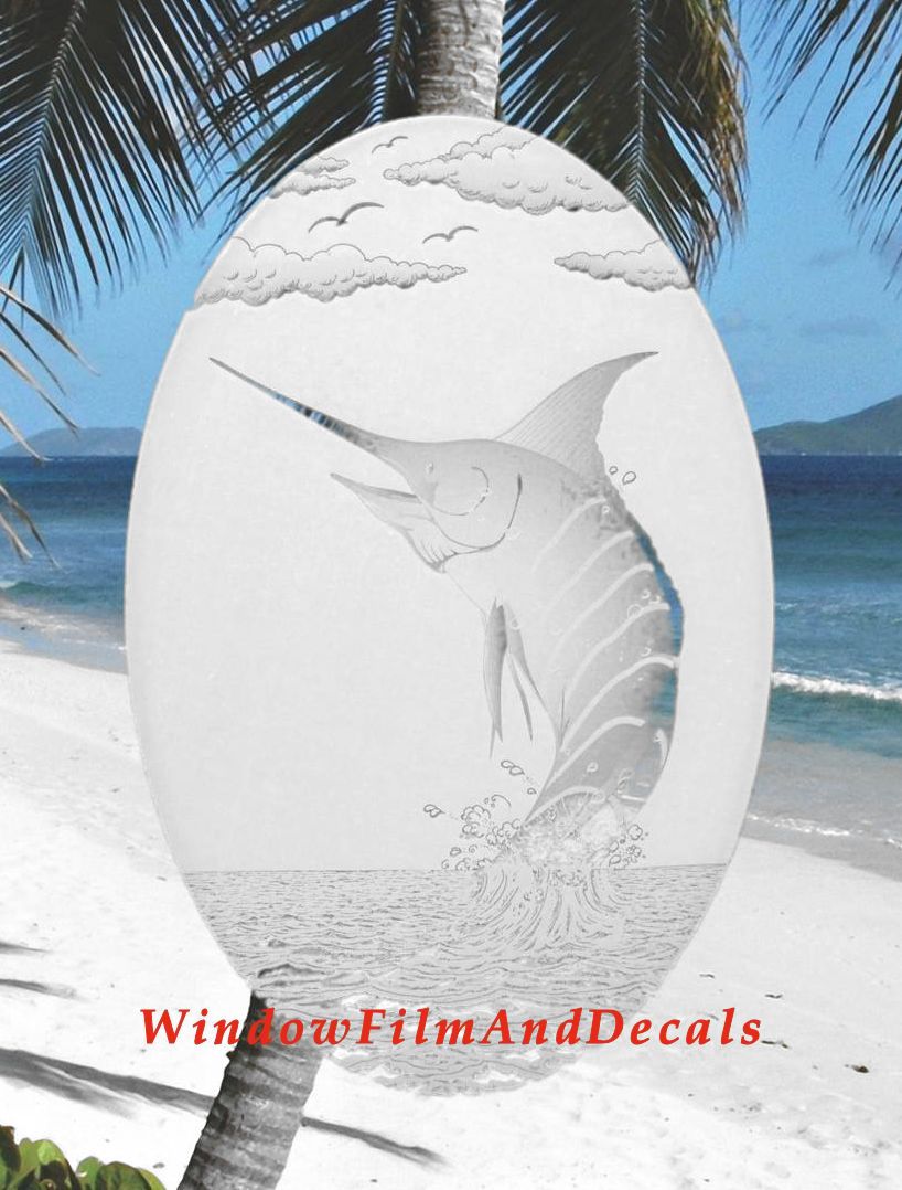 Marlin Oval Static Cling Window Decal - White w/Clear Design
