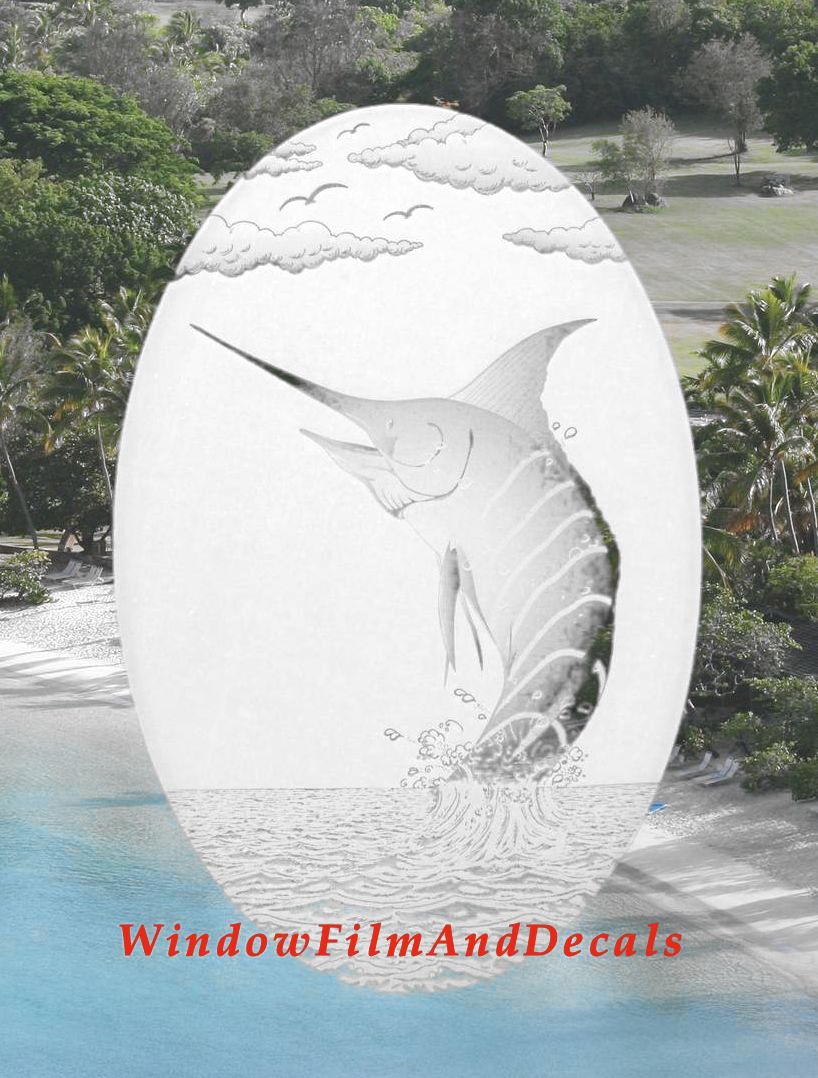 Marlin Oval Static Cling Window Decal - White w/Clear Design