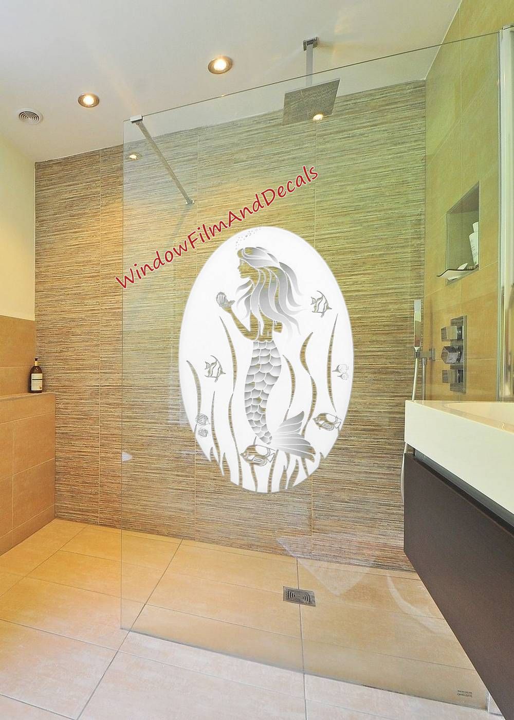 Mermaid Oval Static Cling Window Decal - White w/ Clear Design