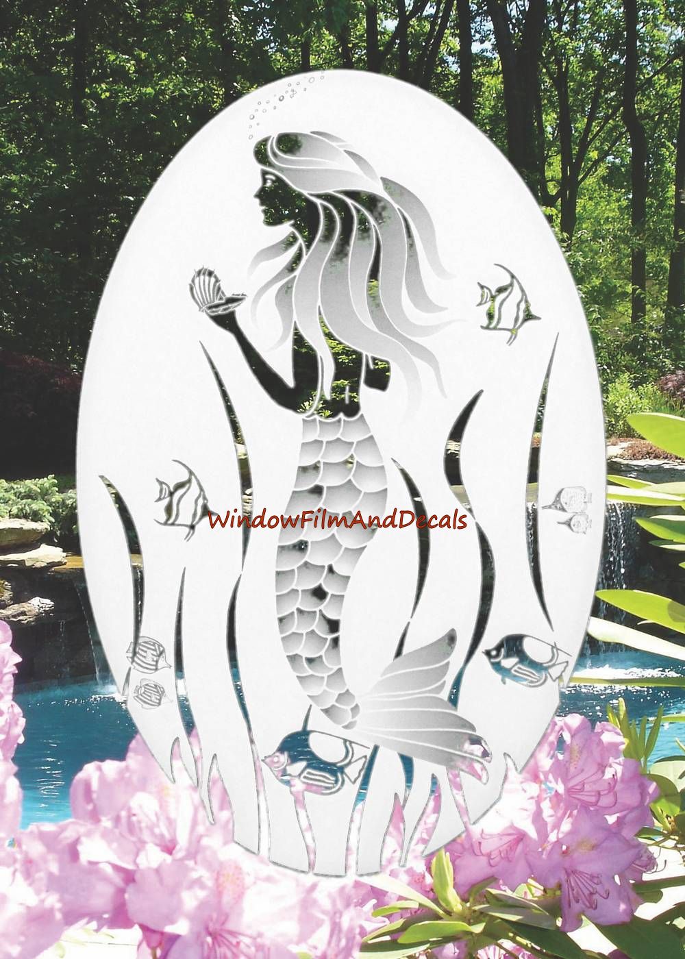 Mermaid Oval Static Cling Window Decal - White w/ Clear Design