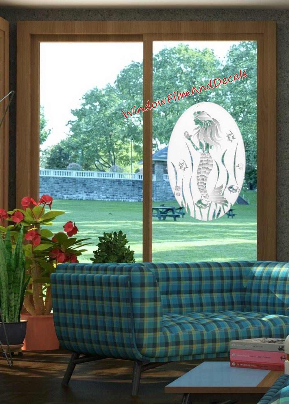 Mermaid Oval Static Cling Window Decal - White w/ Clear Design