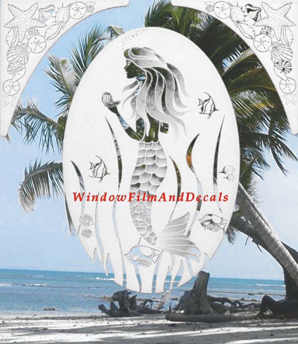 Sea Shells Static Cling Window Decal Corners (Set of 2) - White w/ Clear Design