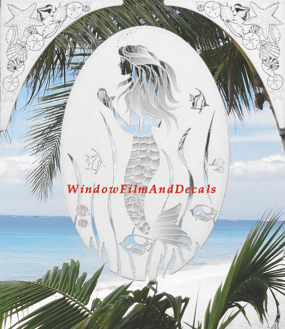 Sea Shells Static Cling Window Decal Corners (Set of 2) - White w/ Clear Design