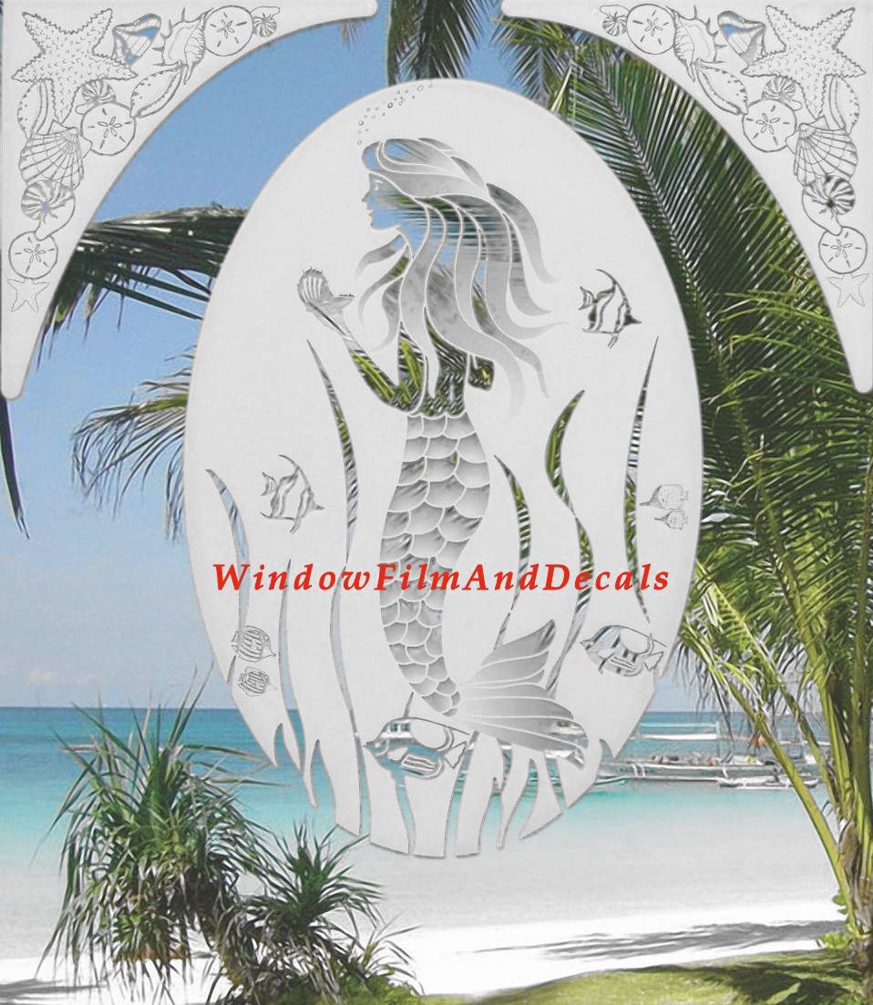 Sea Shells Static Cling Window Decal Corners (Set of 2) - White w/ Clear Design