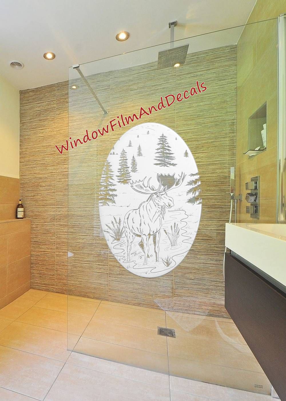 Moose Scene Oval Static Cling Window Decal - White w/Clear Design