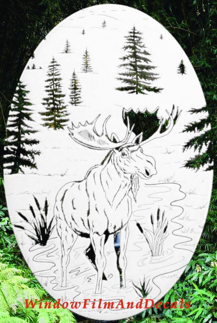 Moose Scene Oval Static Cling Window Decal - White w/Clear Design