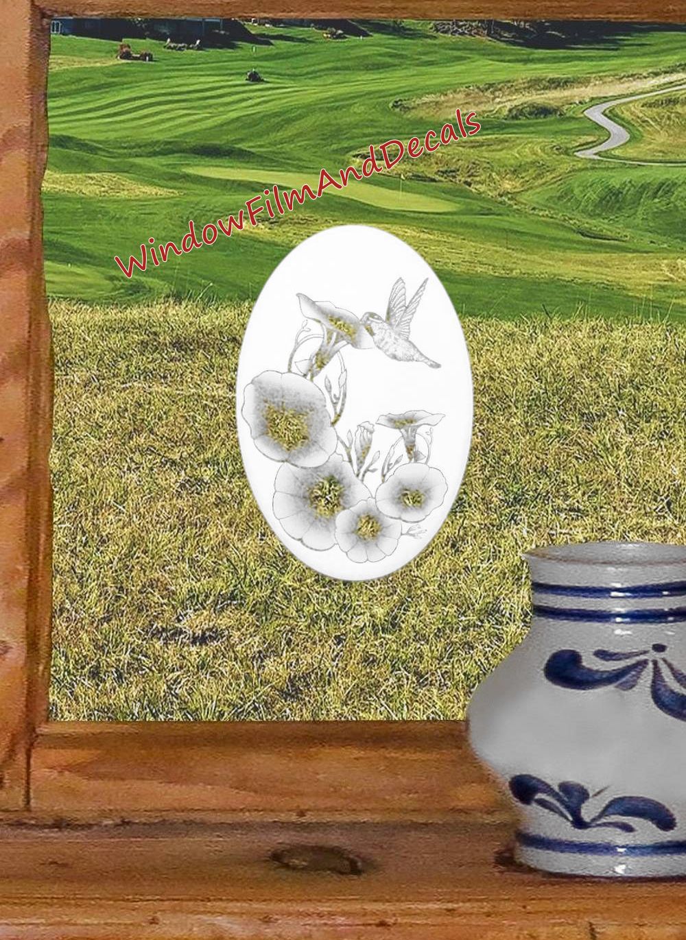 Morning Glory Oval Static Cling Window Decal - White w/Clear Design