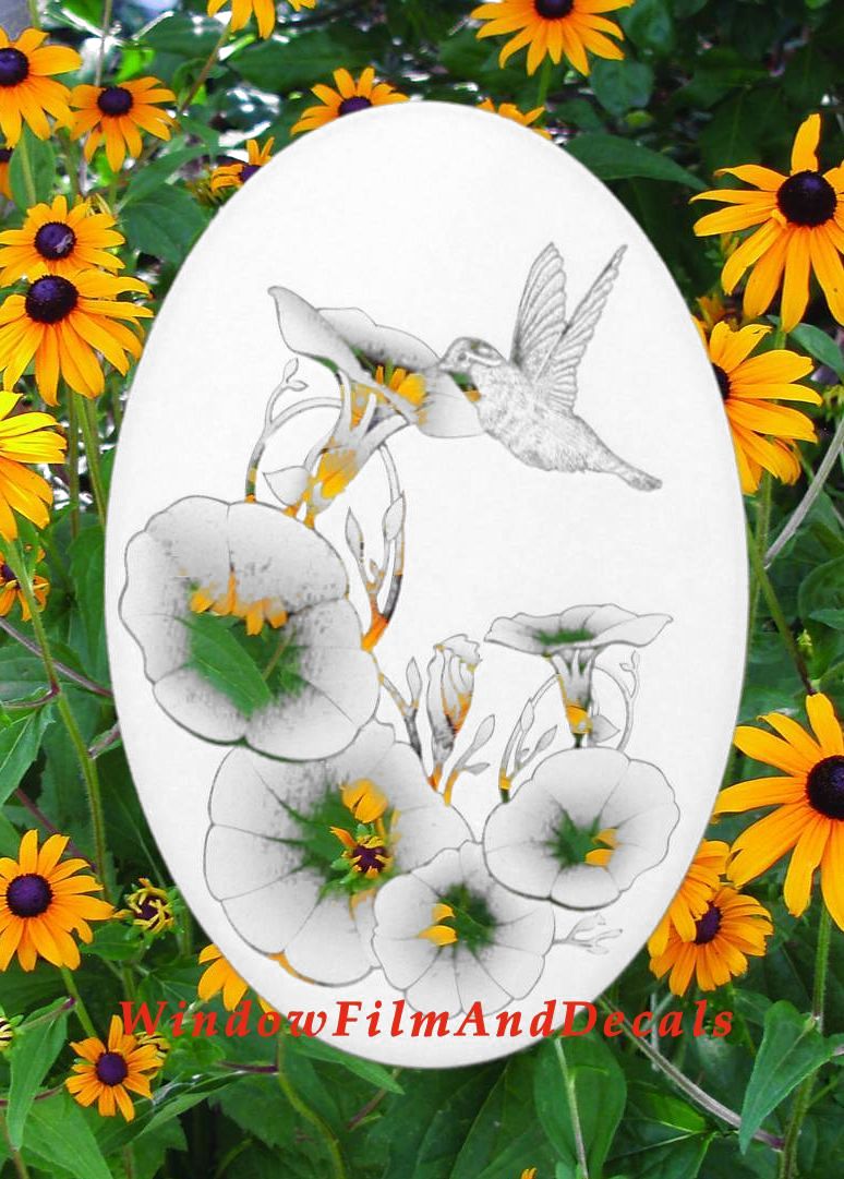 Morning Glory Oval Static Cling Window Decal - White w/Clear Design