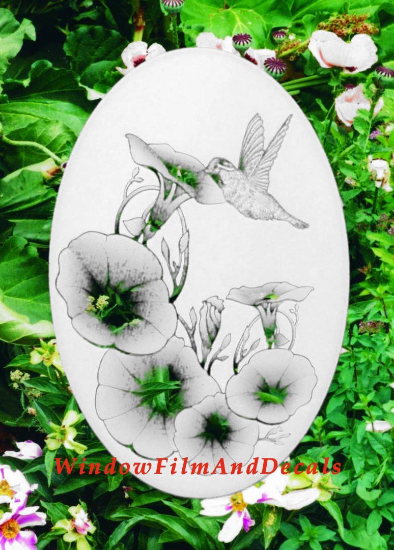 Morning Glory Oval Static Cling Window Decal - White w/Clear Design