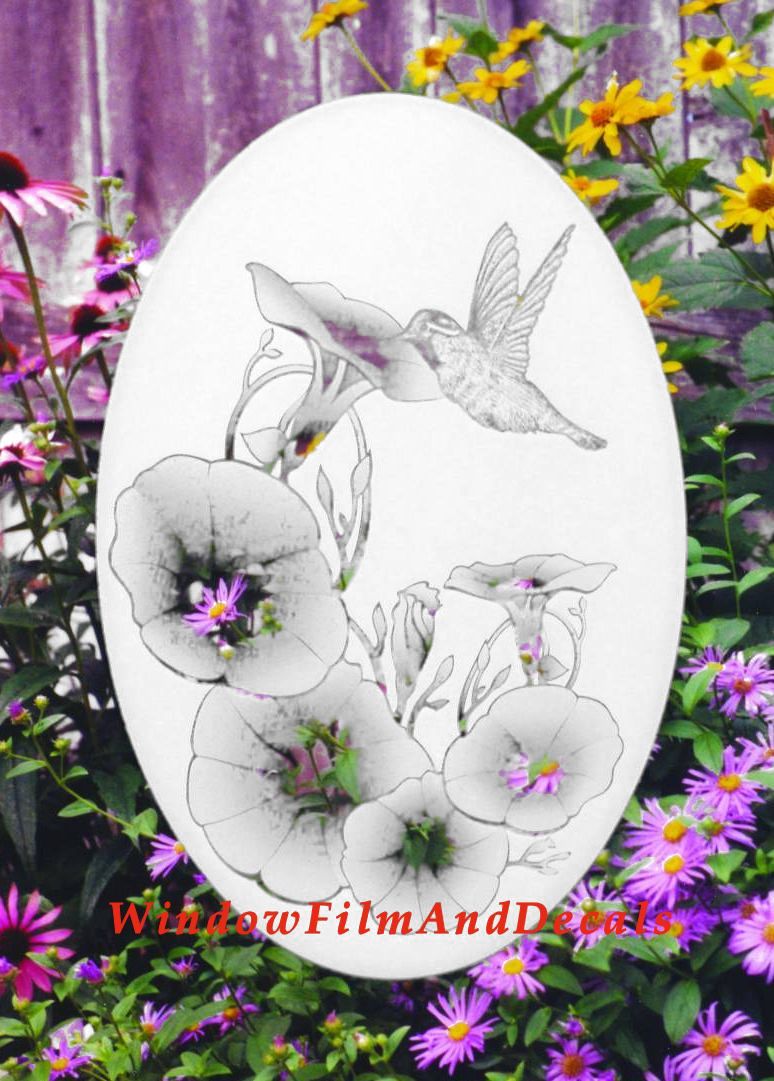 Morning Glory Oval Static Cling Window Decal - White w/Clear Design