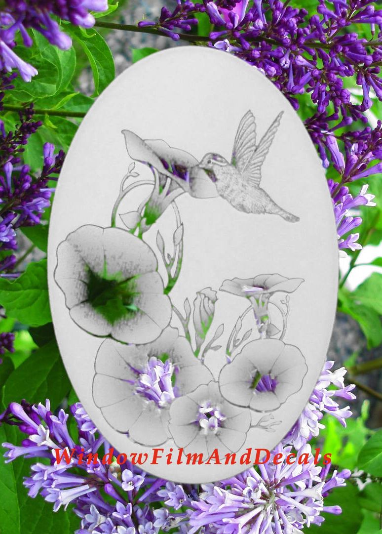 Morning Glory Oval Static Cling Window Decal - White w/Clear Design