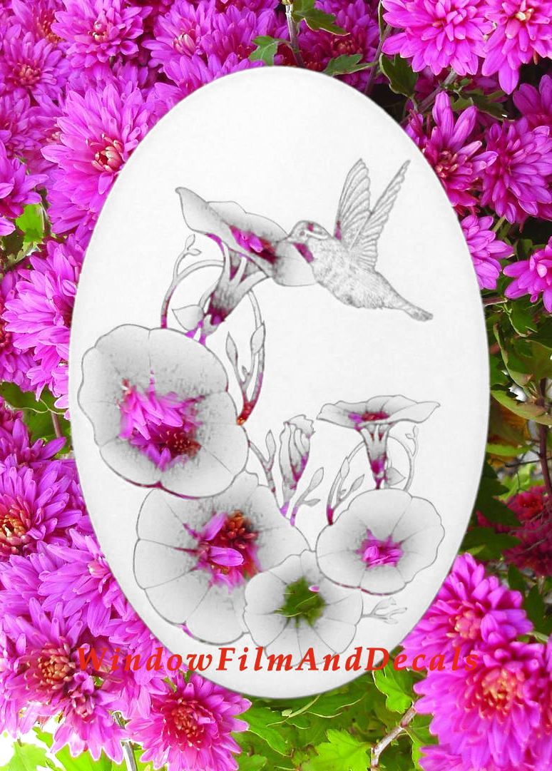 Morning Glory Oval Static Cling Window Decal - White w/Clear Design