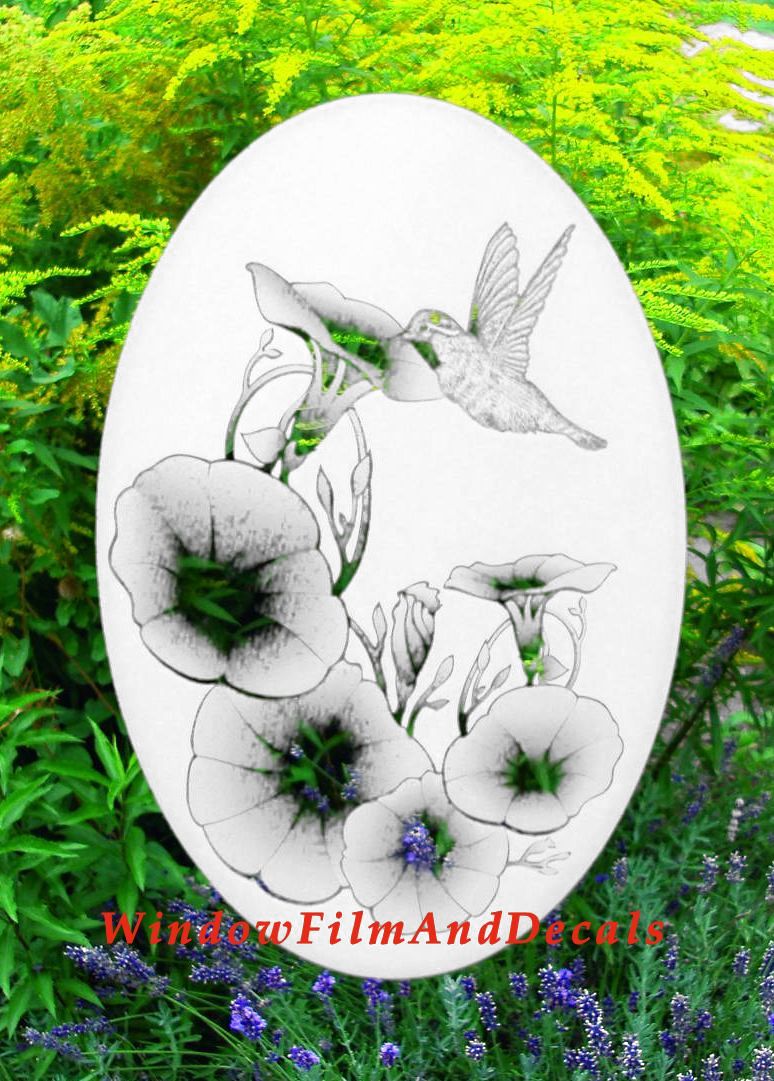 Morning Glory Oval Static Cling Window Decal - White w/Clear Design