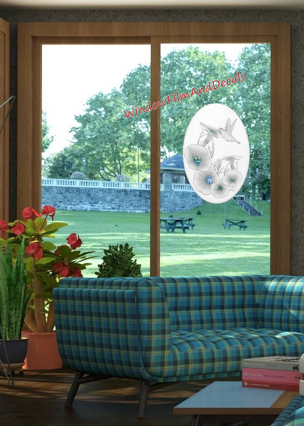Morning Glory Oval Static Cling Window Decal - White w/Clear Design