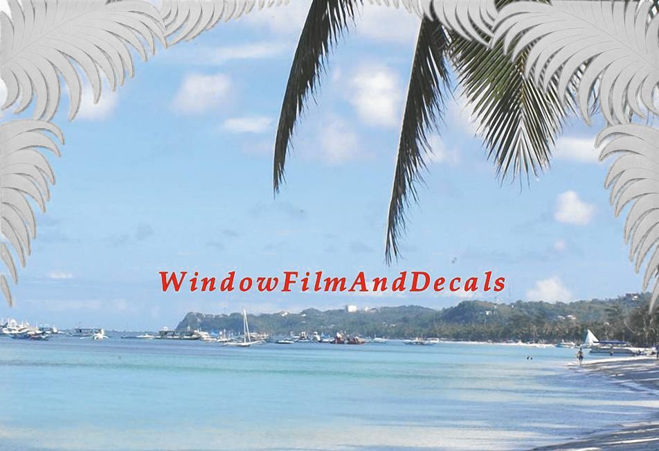 Palm Leaves Reversed Static Cling Window Film Decal Corners (Set of 2)