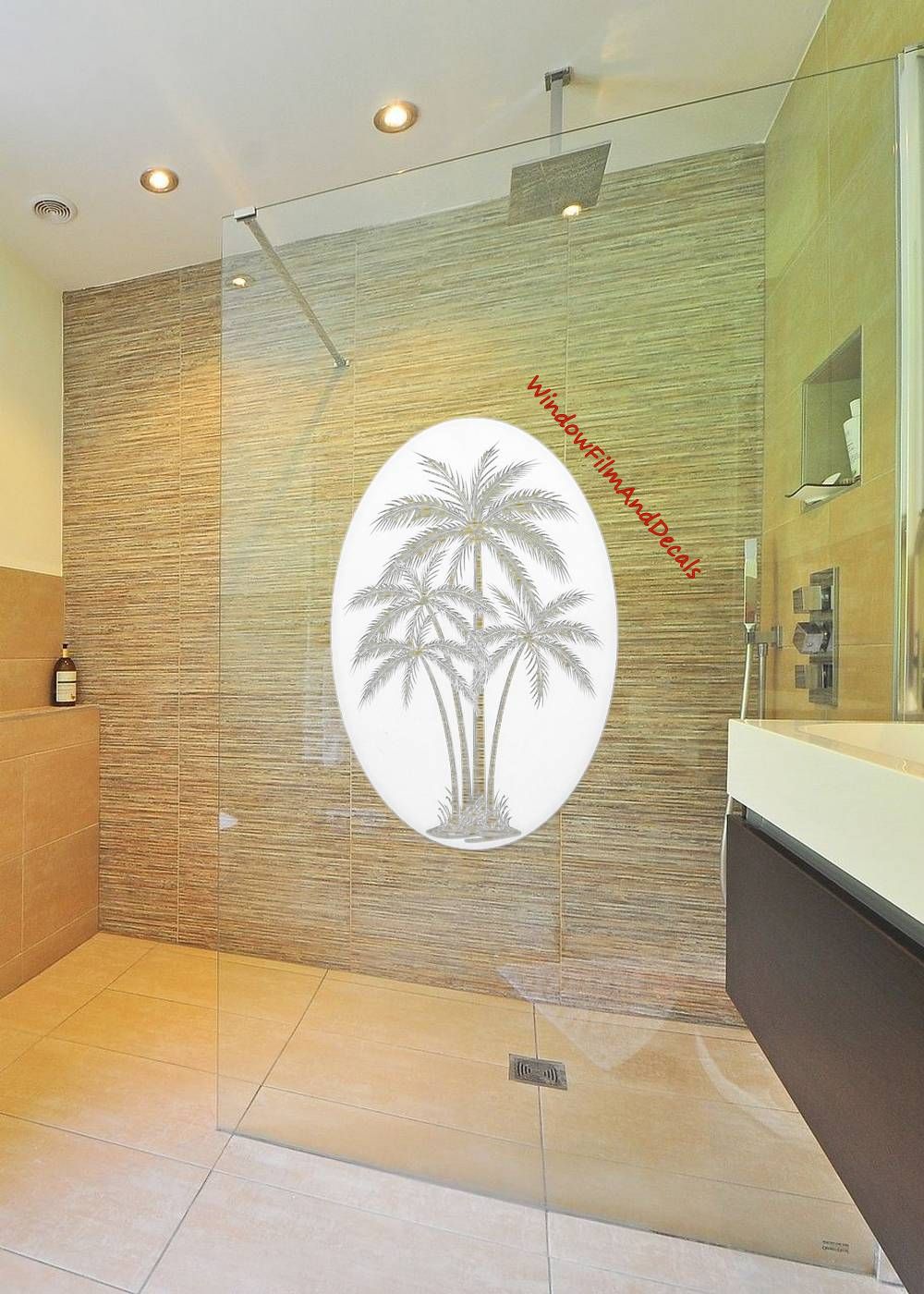 Palm Trees Center Oval Static Cling Window Decal - White w/Clear Design
