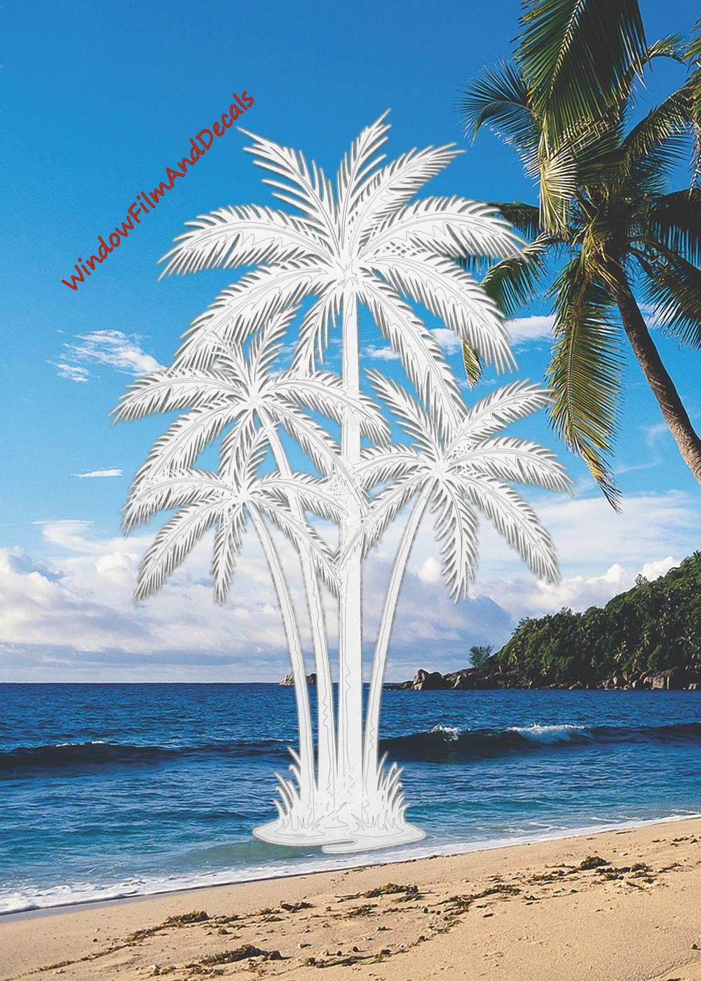 Palm Trees Center Oval Static Cling Window Decal - Clear w/White Palm Design