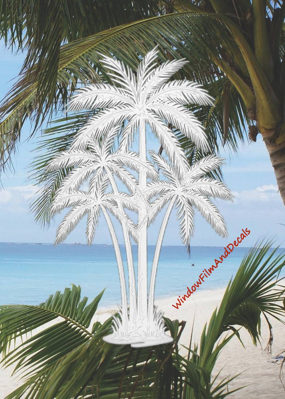 Palm Trees Center Oval Static Cling Window Decal - Clear w/White Palm Design