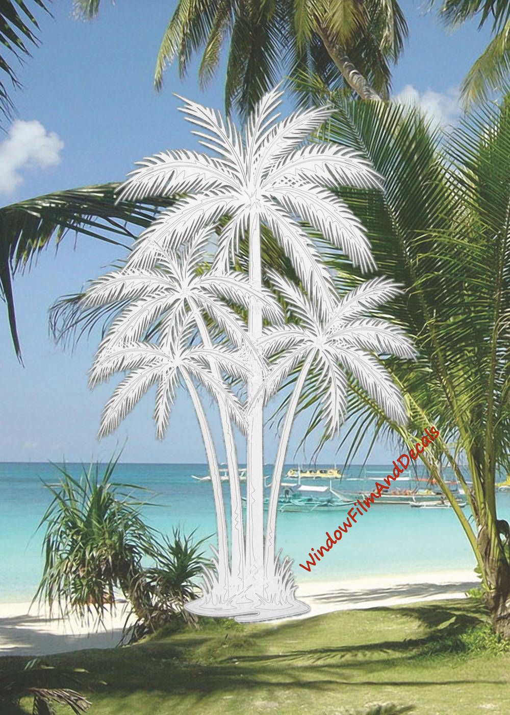 Palm Trees Center Oval Static Cling Window Decal - Clear w/White Palm Design