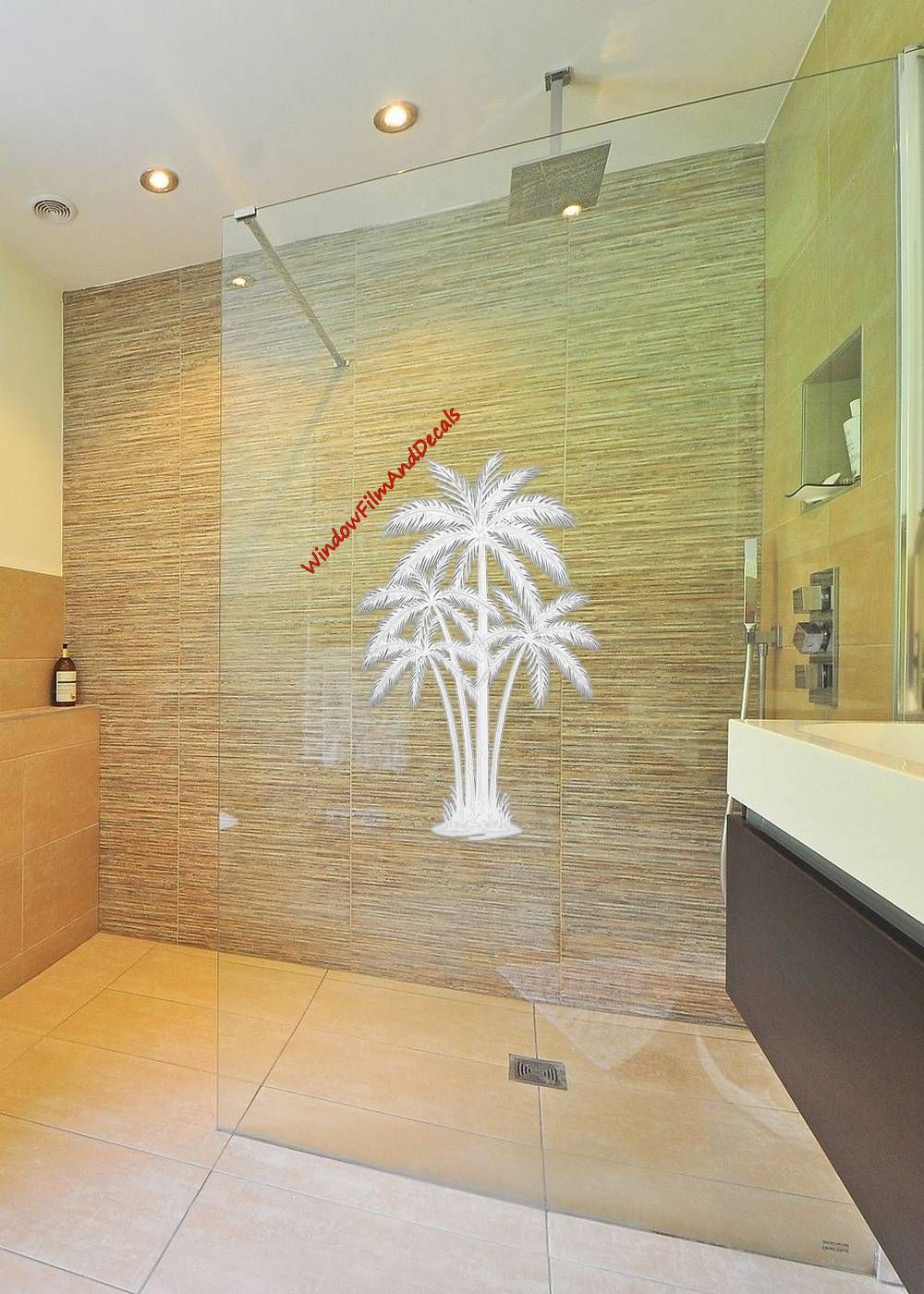 Palm Trees Center Oval Static Cling Window Decal - Clear w/White Palm Design