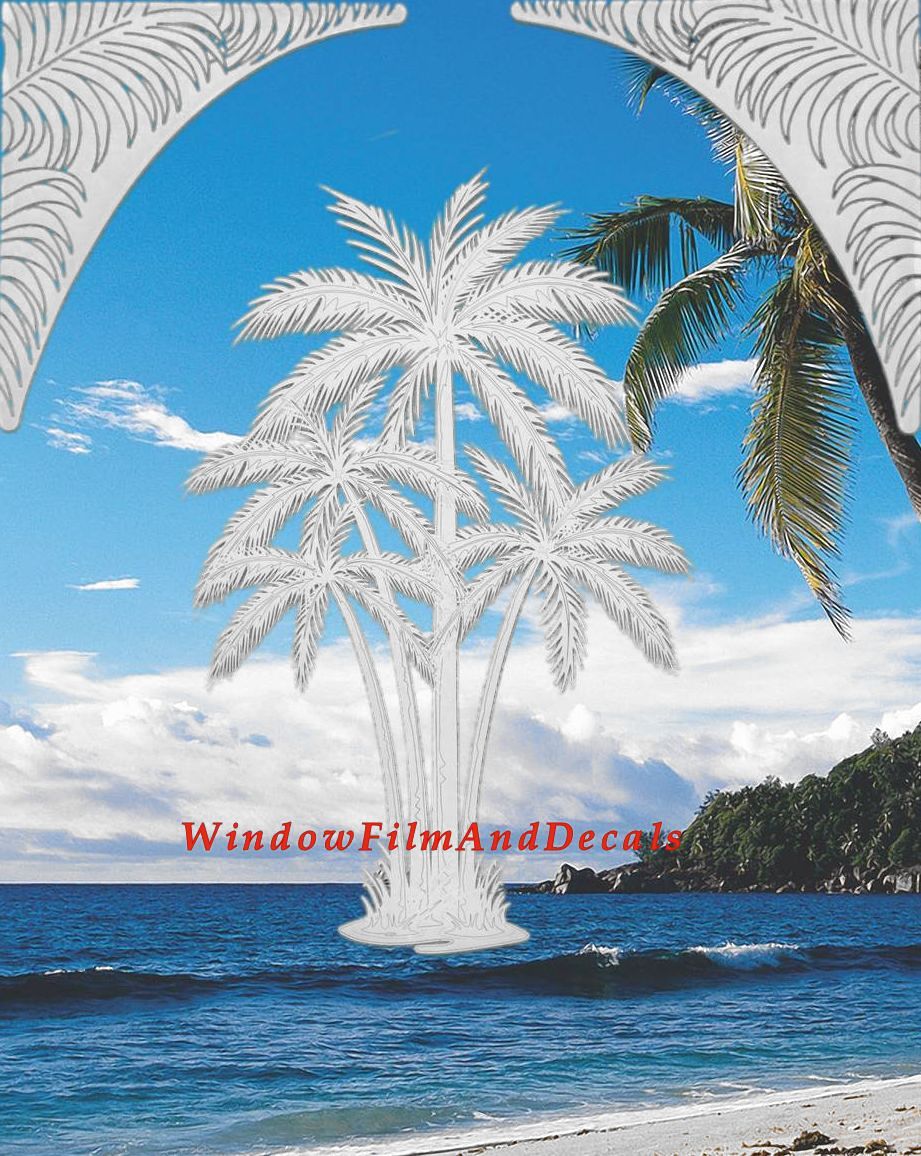 Palm Leaves Frosted Static Cling Window Film Decal Corners (Set of 2)