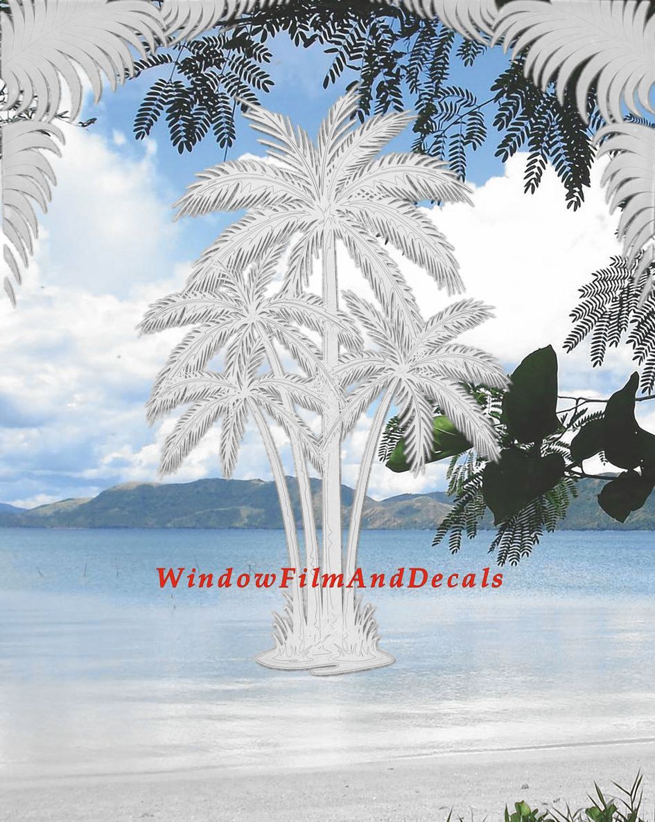 Palm Leaves Reversed Static Cling Window Film Decal Corners (Set of 2)