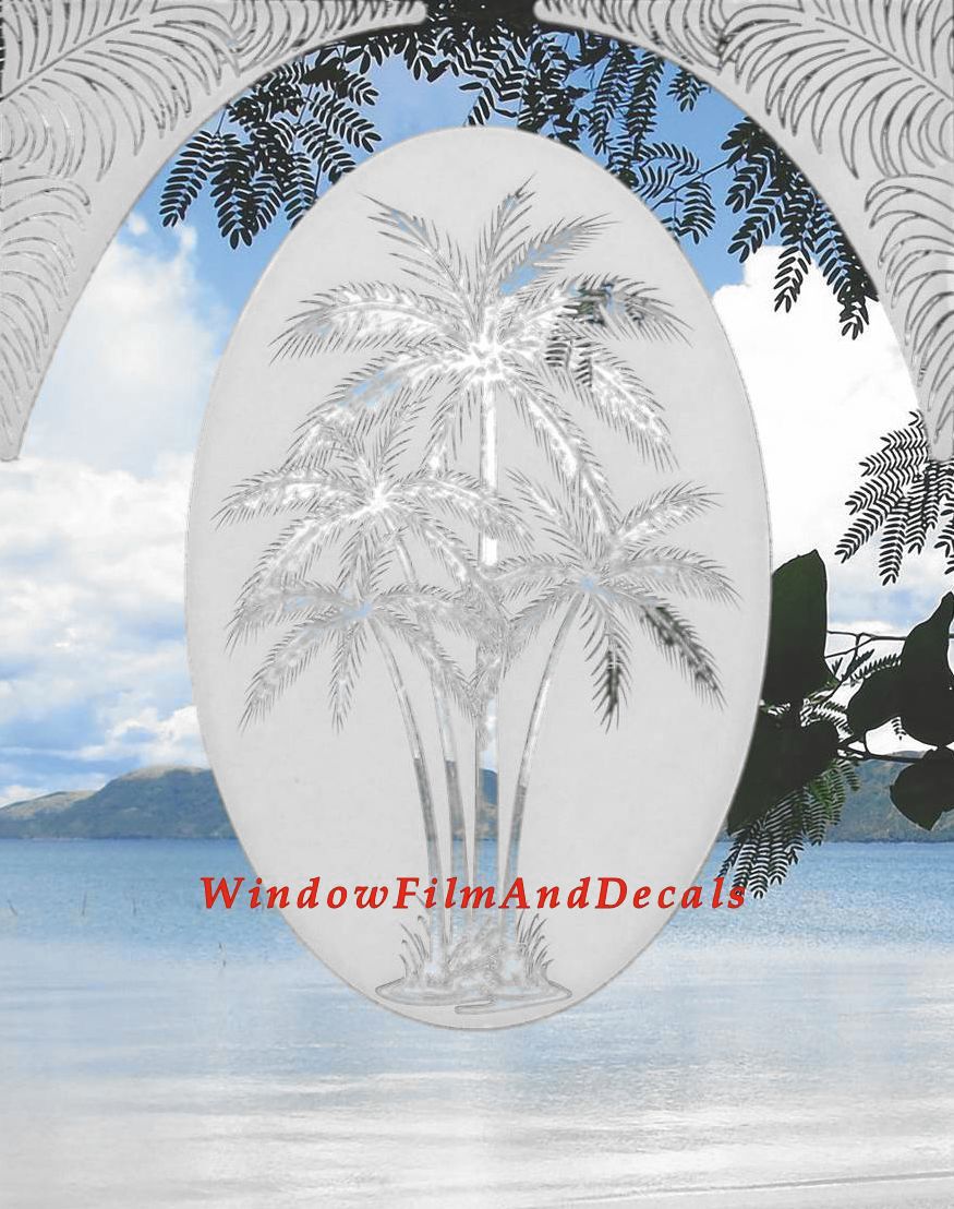 Palm Leaves Frosted Static Cling Window Film Decal Corners (Set of 2)