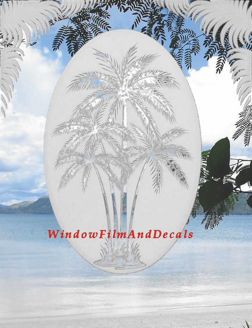 Palm Leaves Reversed Static Cling Window Film Decal Corners (Set of 2)