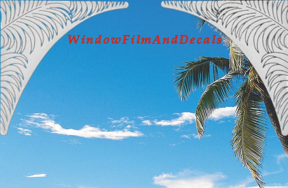Palm Leaves Frosted Static Cling Window Film Decal Corners (Set of 2)