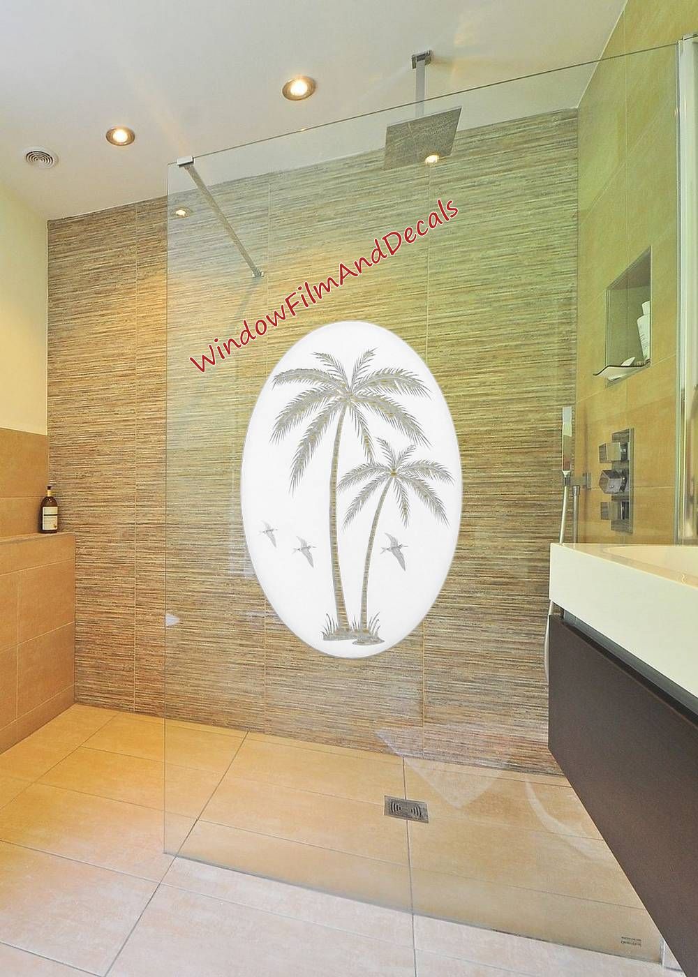 Palm Trees Oval Static Cling Window Decal Right Leaning - White w/Clear Design