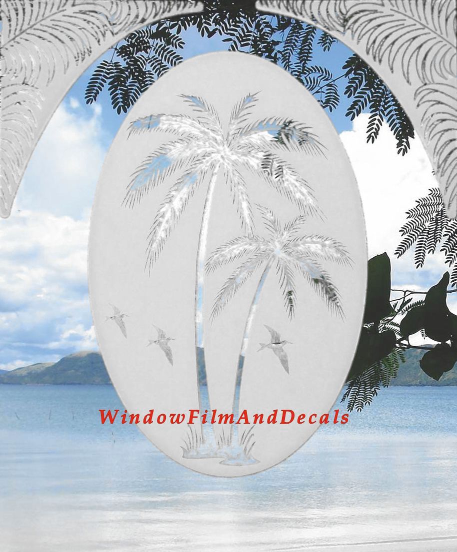 Palm Leaves Frosted Static Cling Window Film Decal Corners (Set of 2)