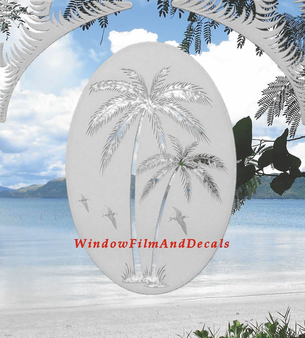 Palm Leaves Static Cling Window Film Decal Corners (Set of 2)