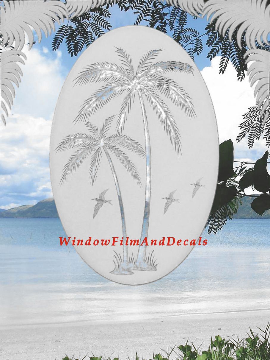Palm Leaves Reversed Static Cling Window Film Decal Corners (Set of 2)