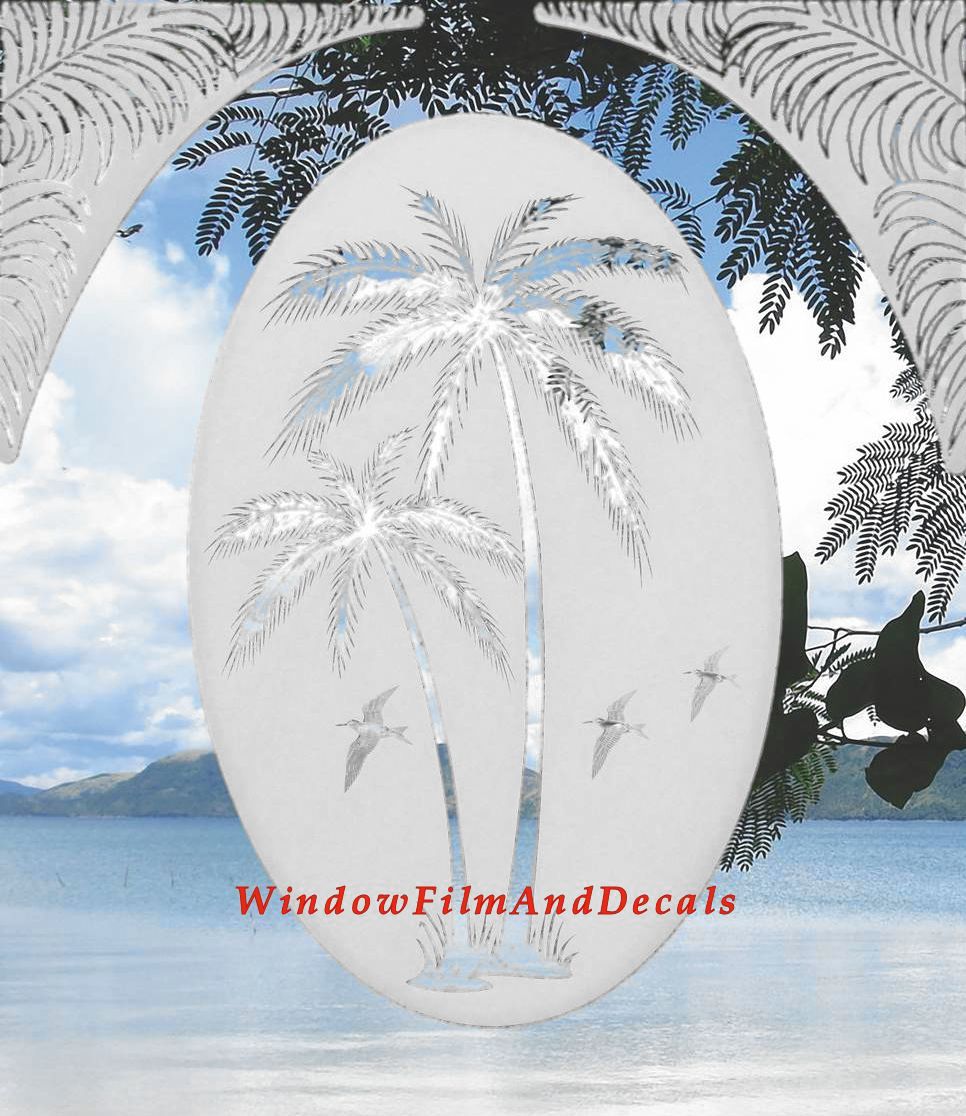 Palm Leaves Frosted Static Cling Window Film Decal Corners (Set of 2)