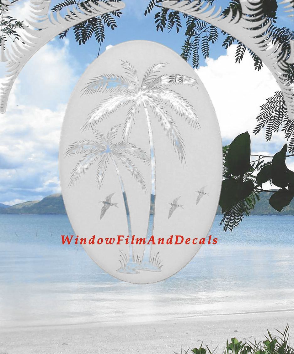 Palm Leaves Static Cling Window Film Decal Corners (Set of 2)