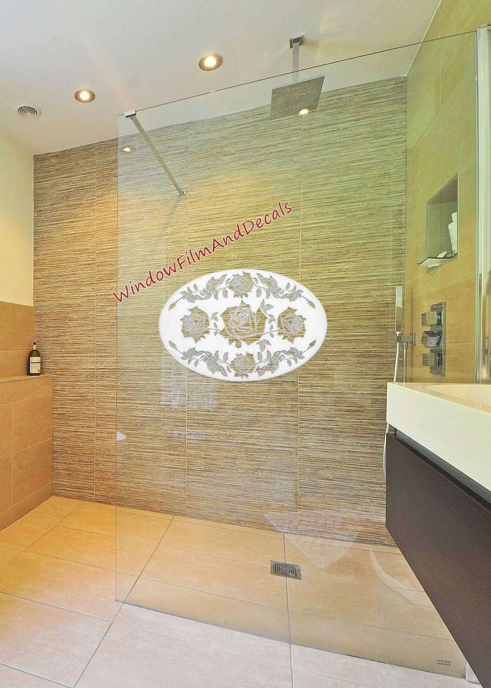 Rose Garland Oval Static Cling Window Decal - White with Clear Design