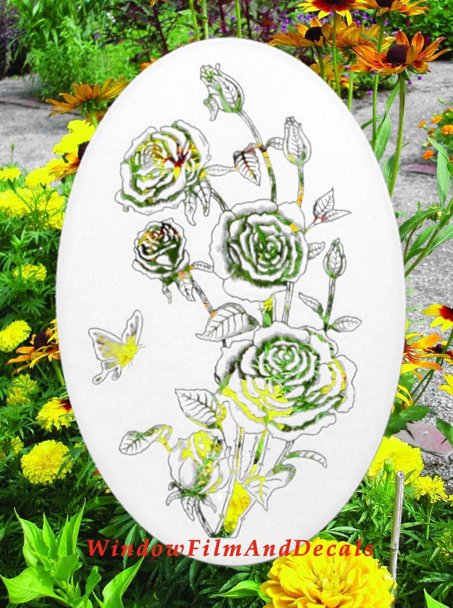 Roses Oval Static Cling Window Decal - White w/Clear Design