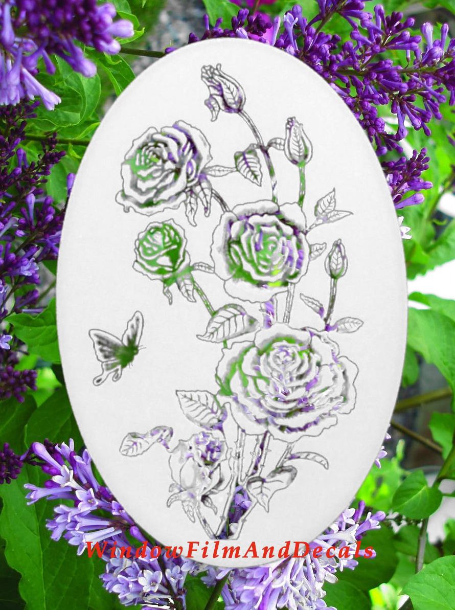 Roses Oval Static Cling Window Decal - White w/Clear Design