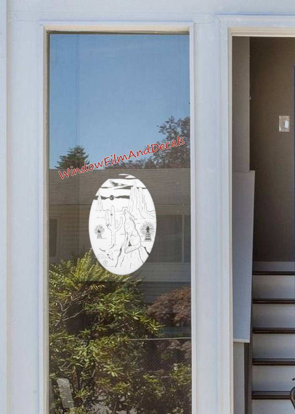 Southwest Scene Oval Static Cling Window Decal - White w/Clear Design