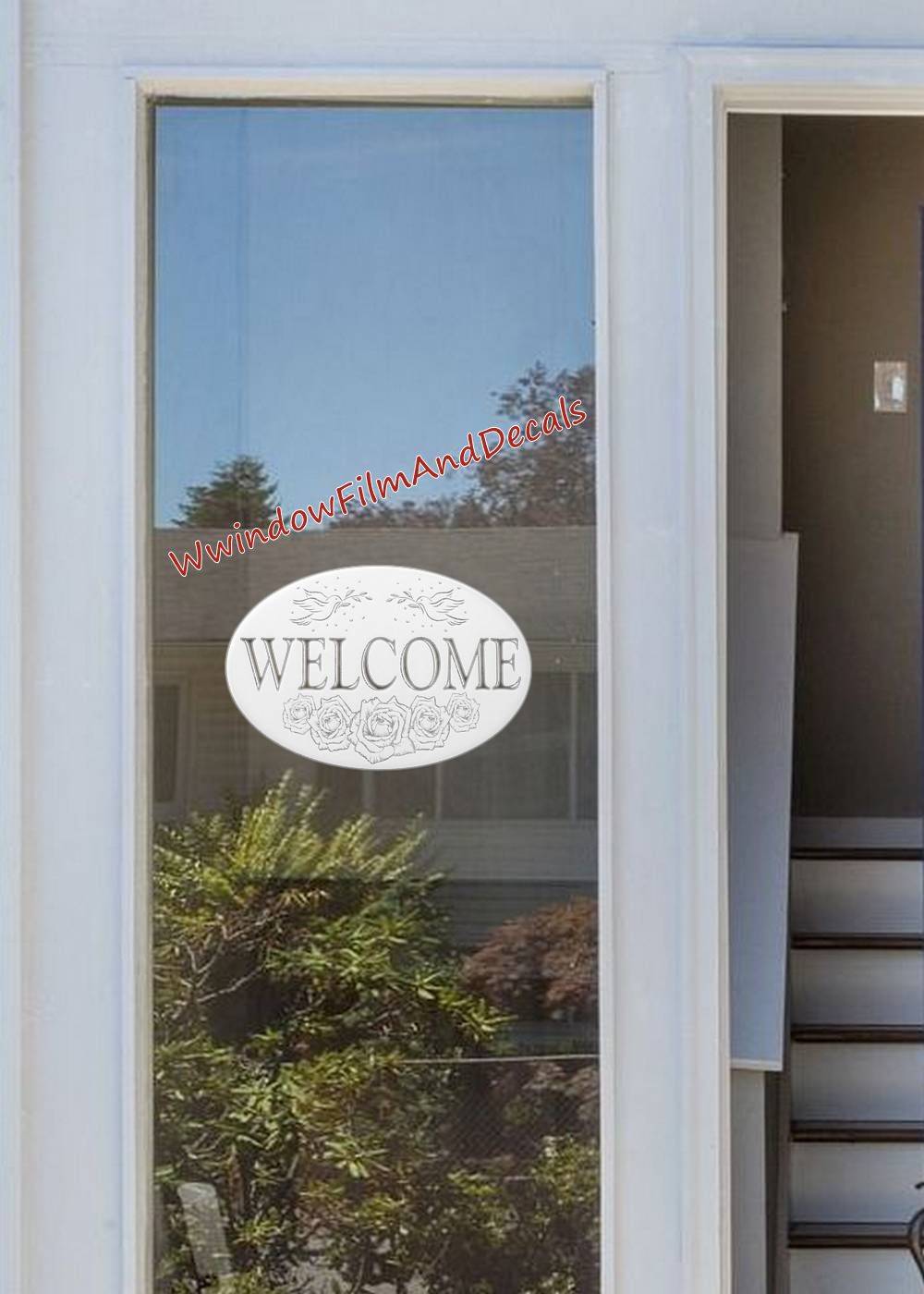 Welcome Sign Oval Static Cling Window Decal - White w/Clear Design